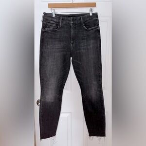 MOTHER High Rise Charcoal Skinny Denim Jeans Raw Hem Size 31